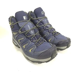 Salomon X Ultra 3 Mid GTX Wide Hiking Boots Women 8.5 Blue Gray Shoes Waterproof